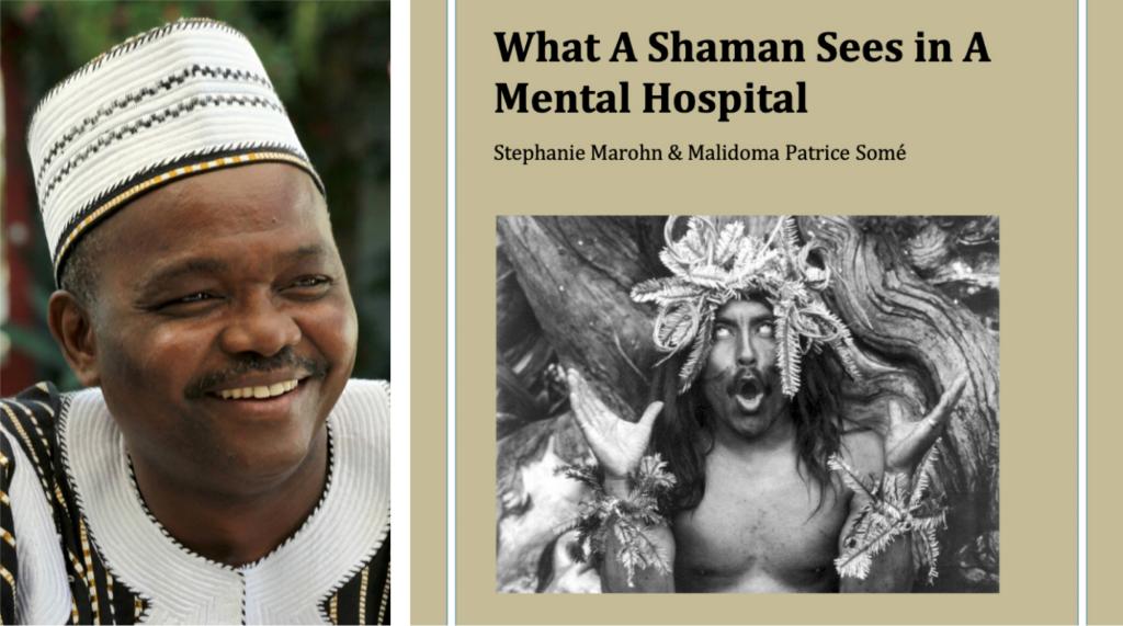 left, a portrait of a smiling dark skinned man in a hat from Burkina Faso. right, the cover of a book.