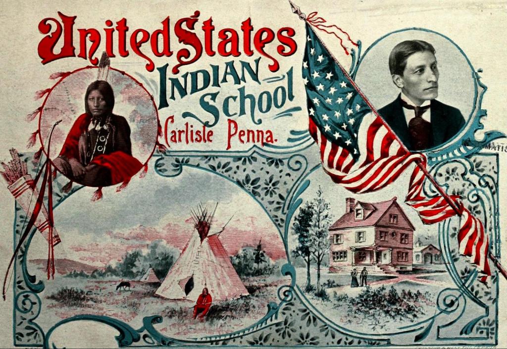 An old postcard depicting an indigenous male before and after attending Carlise Penna Indian School.
