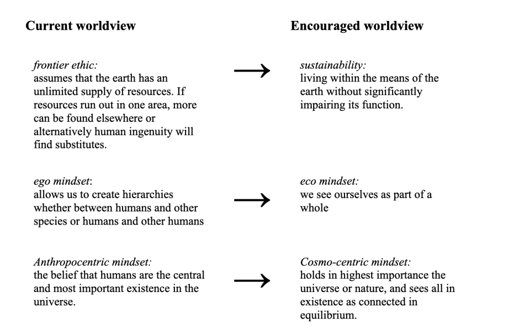 Three current worldviews are redefined via a social-evironmental shift. Image description is provided below.