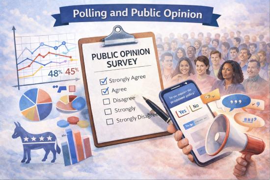 Public opinion polling uses scientific sampling, carefully worded survey questions, and statistical analysis to measure citizens&rsquo; attitudes about candidates, policies, and current events. Polls provide a snapshot of public preferences at a given moment, helping policymakers, media, and voters understand trends, divisions, and shifts in political opinion.
