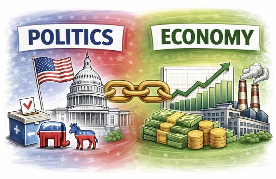 This image illustrates how politics and the economy are interlinked.