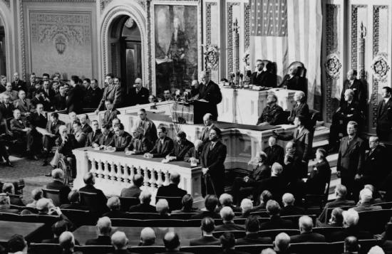 President Franklin Delano Roosevelt delivers his annual address to Congress on Jan. 6, 1941.