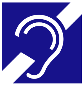A stylized white ear icon on a deep blue background, representing hearing or sound-related themes.