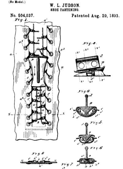 Figure (a) shows drawings of a patent for the zipper.