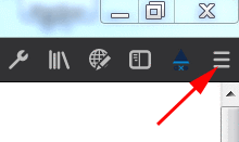 The hamburger icon in Firefox, or main menu, is located in the upper right corner and has three horizontal lines.