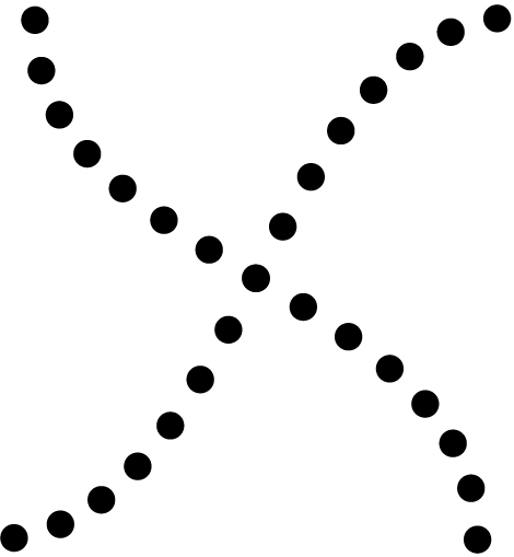 An illustration shows two lines of diagonal dots that cross in the middle in the general shape of an “X.”