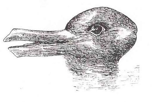 Un dibujo parece ser un pato cuando se ve horizontalmente y un conejo cuando se ve verticalmente.