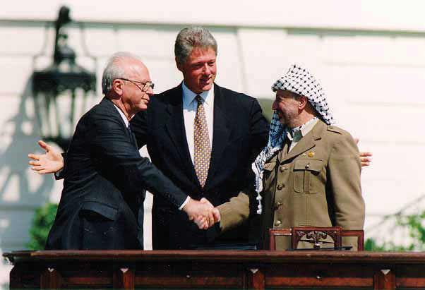 Bill Clinton meeting with Yitzhak Rabin and Yasser Arafat