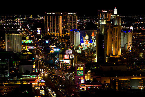 An aerial view of Las Vegas Boulevard