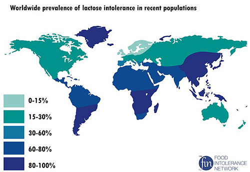 Map of prevalence of lactose tolerance
