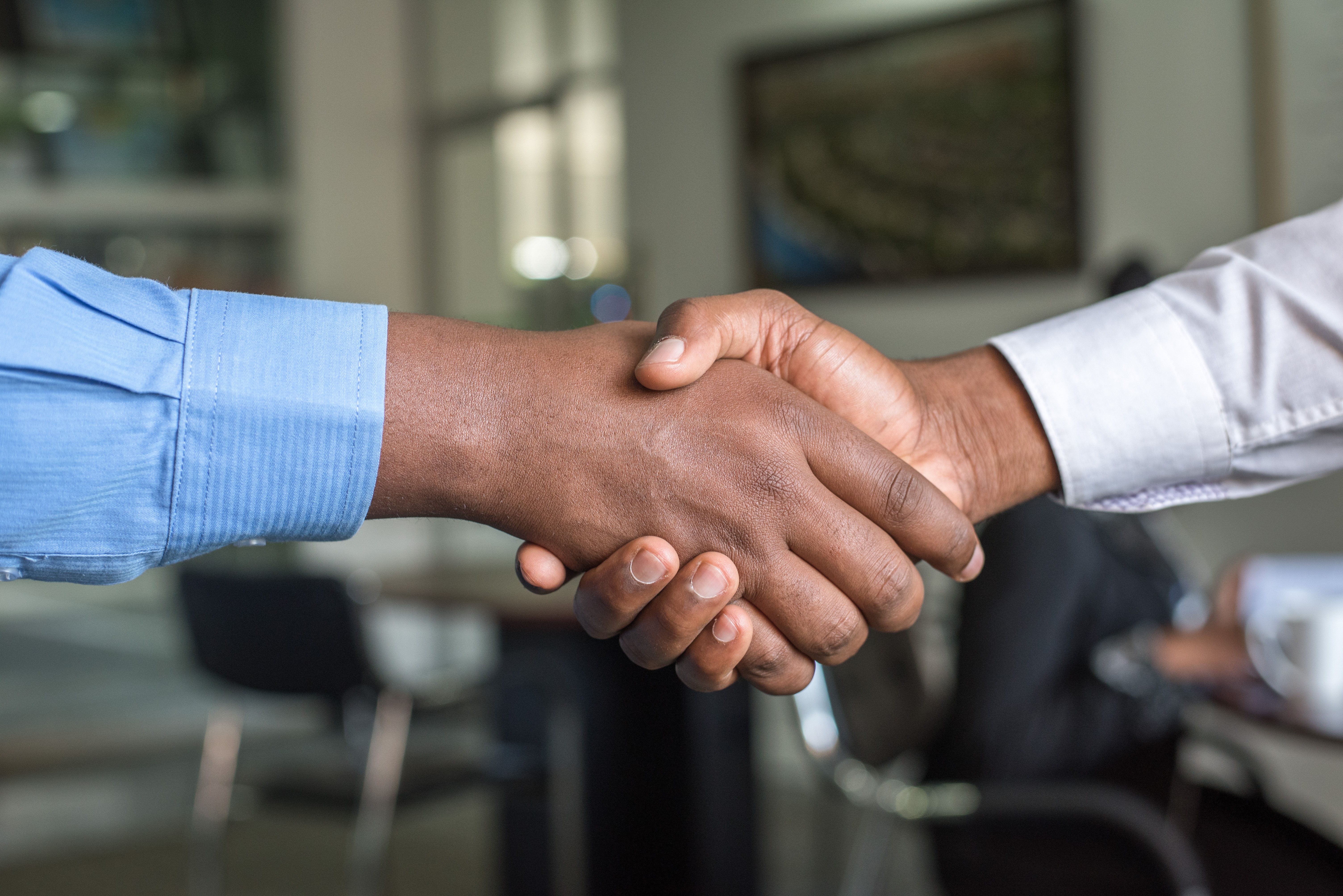 A closeup image of two people shaking hands.