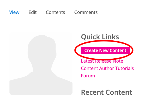 Screenshot of H5P website with "Create New Content" button circled.