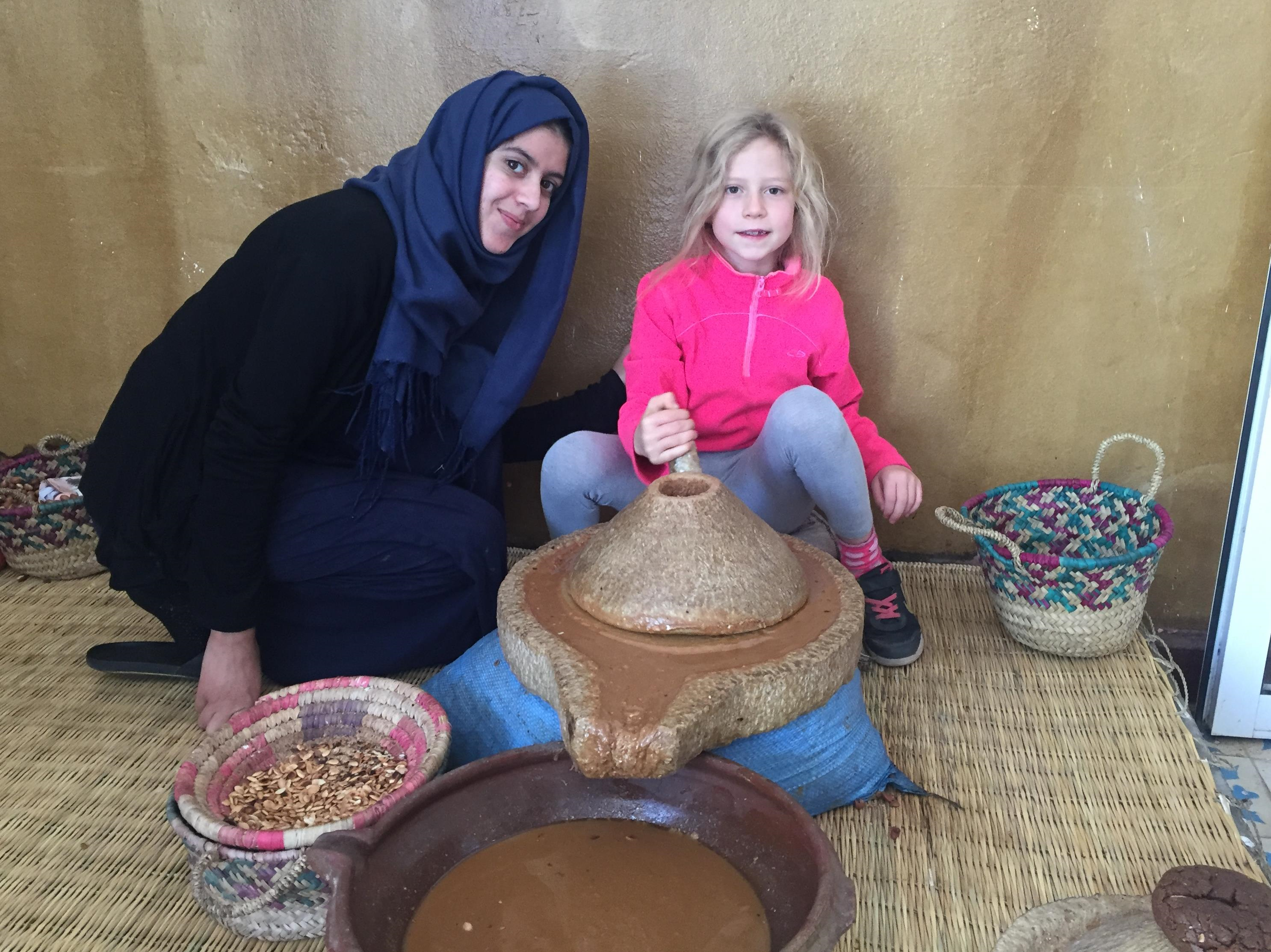 Learning how to make Argan oil in Morocco.