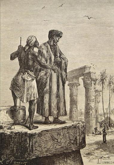 An illustration of Abu Abdullah Muhammad Ibn Battuta in Egypt from Jules Verne’s book Discovery of the Earth.