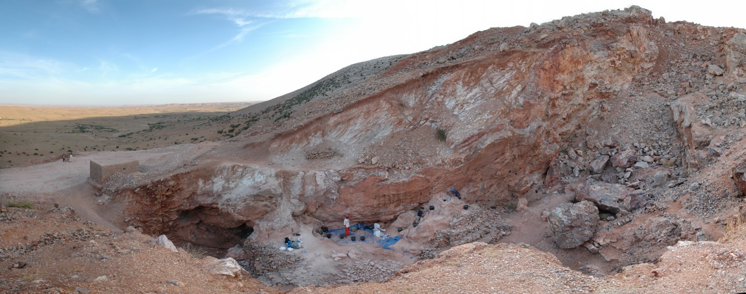 The excavation of an exposed cave at Jebel Irhoud, Morocco, where hominin fossils were found in the 1960s and in 2007. 