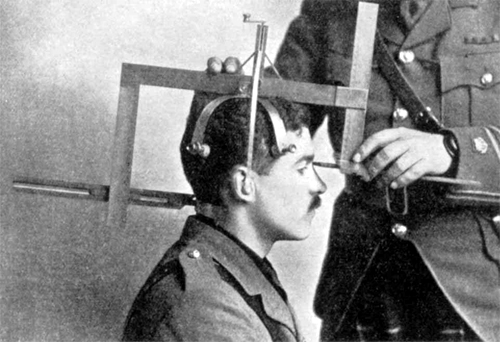  Image of an anthropometric device used to measure a subject’s head, circa 1913.
