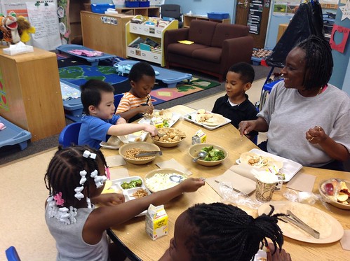 Servir cucharas y hábitos saludables: fomentar las comidas positivas y apoyar las comidas al estilo familiar en el cuidado infantil