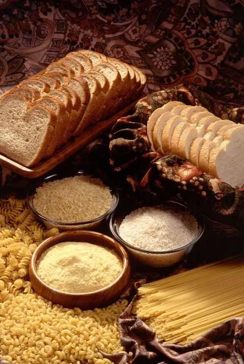 wheat bread, pasta, assorted, grains, rice, cornmeal, flour ...