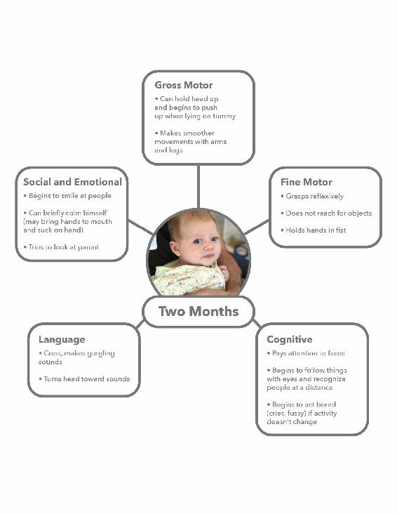 A graphic showing the developmental milestones of a two-month-old