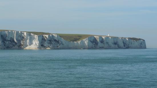 The White Cliffs of Dover, England, with the English Channel in the foreground.