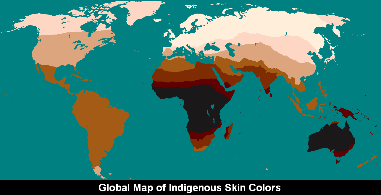 Global map of indigenous skin colors.