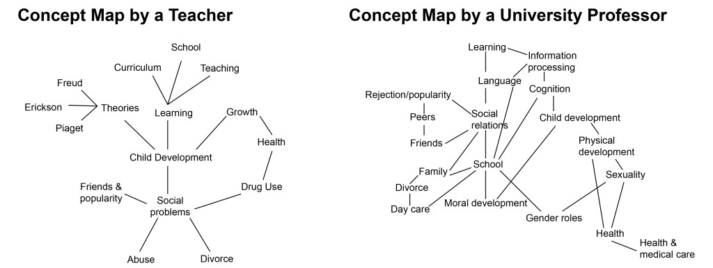 Two concepts maps; one by a teacher and one by a university professor.