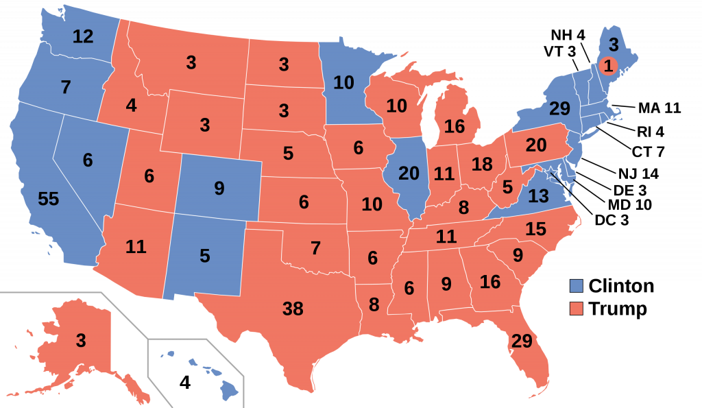 Electoral College Results in 2016 by State