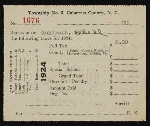 Poll Tax Receipt for Odell McElrath in 1924