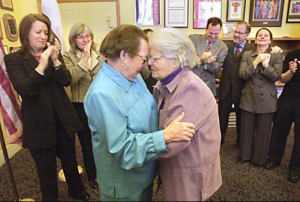 Phyllis Lyon, 79, left, and Del Martin, 83, right, at Their Marriage Ceremony