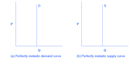 Les deux graphiques montrent que l'élasticité nulle de l'offre et l'élasticité nulle de la demande sont des lignes droites verticales.
