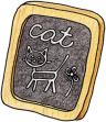 Un dibujo de un gato en una pequeña pizarra. Representa inteligencia visual/espacial.