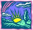 Una caricatura de un sol naciendo sobre colinas. Representa inteligencia naturalista.