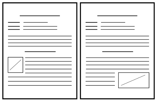 Two, blank, lined pages one showing an image left justified and one shoiwng a right justified image.