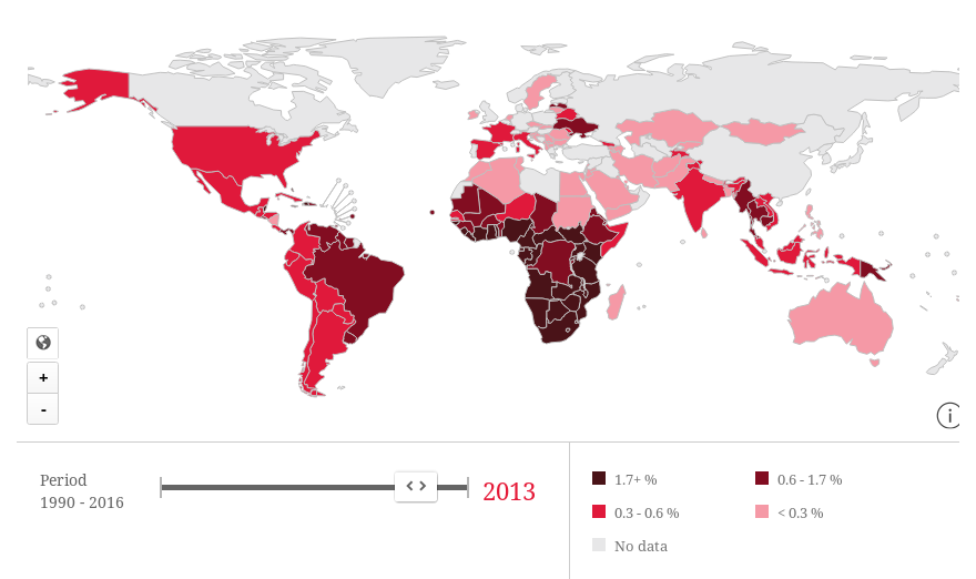 Map of global HIV infection.