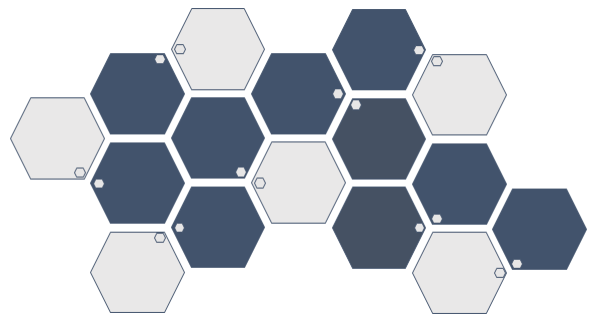 Esta imagen representa un rompecabezas compuesto por piezas hexagonales.