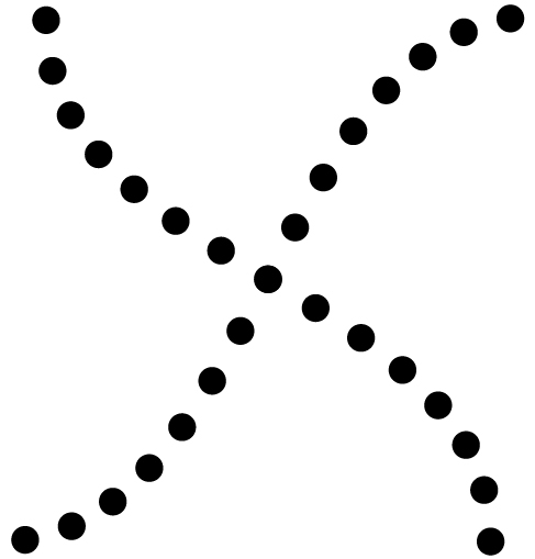 Una ilustración muestra dos líneas de puntos diagonales que se cruzan en el medio en la forma general de una “X”.