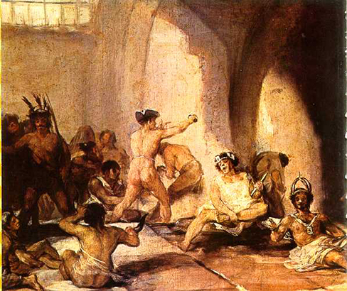 Une peinture représente l'intérieur d'un asile psychiatrique au début des années 1800.