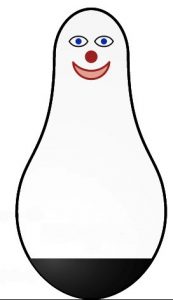 A diagram of the "bobo" doll, an inflatable clown shaped like an inverted lightbulb.
