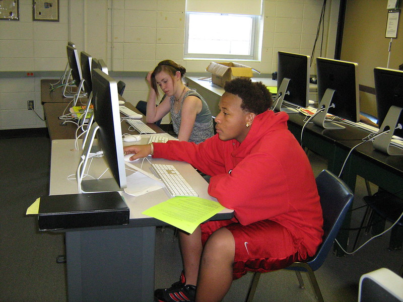 Students researching on computers