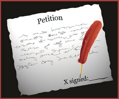 drawing of a petition with a space for signatures