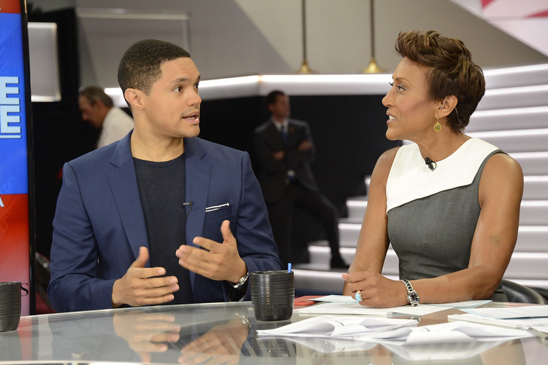Trevor Noah and Robin Roberts on Good Morning America at the 2016 Republican National Convention