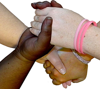 4 hands of different skin color