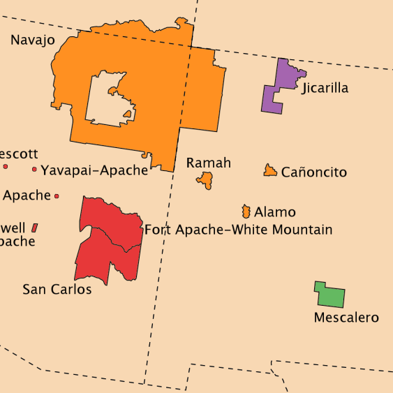 map showing locations of Apache people across Arizona and New Mexico