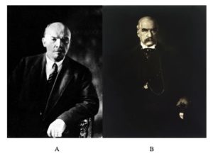 Vladymir Lenin on the left, and JP Morgan on the right