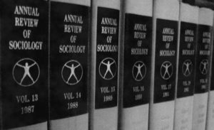 Bindings of the Annual Review of Sociology in the Human and Social Sciences Library Paris Descartes-CNRS, from 1987 to 1993, illustrate the historical aspects of Sociology. ["Binding Annual Review of Sociology.JPG" by Cécile Duteille, Wikimedia Commons is licensed under CC BY-SA 3.0]