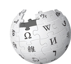 Wikipedia logo. Wikipedia’s open format also means it doesn’t generally meet the expectations for credible, scholarly research.