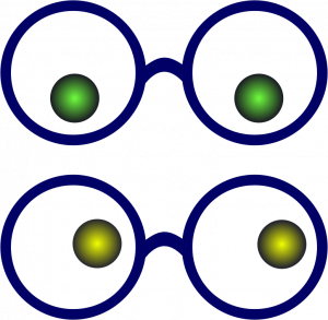 Two pairs of eyes with glasses