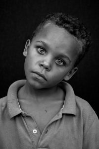 Black and white face portrait of child