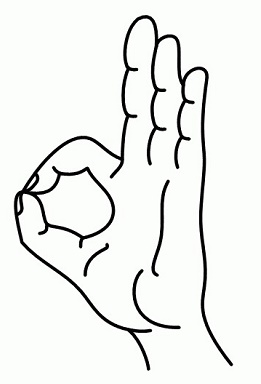 A hand making the "OK" gesture, featuring an outstretched index finger and thumb forming a circle.