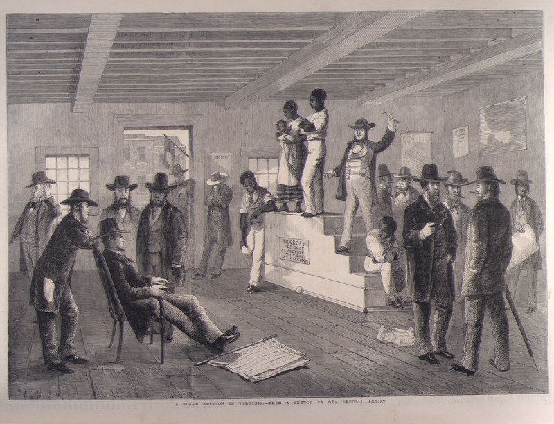 Period drawing of a slave auction